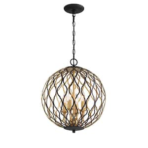 Gilded Glam 4-Light Sand Black with Painted and Plated Honey Gold Pendant