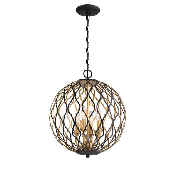 Minka Lavery Gilded Glam 4-Light Sand Black with Painted and Plated Honey Gold Pendant