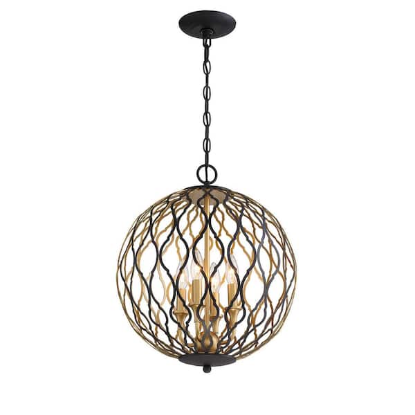 Gilded Glam 4-Light Sand Black with Painted and Plated Honey Gold Pendant