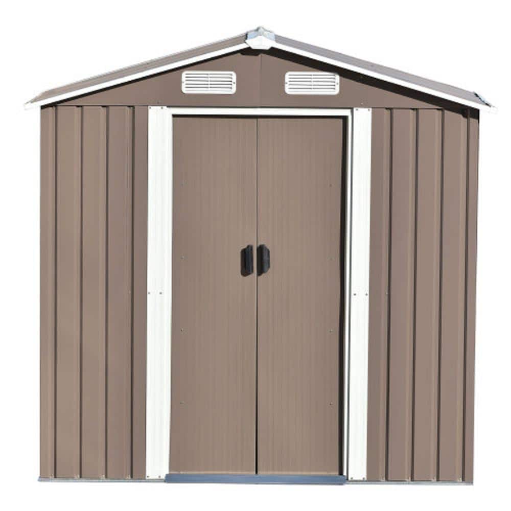 6 ft. W x 4 ft. D Metal Multi-Functional Storage Shed Brown White with Lock