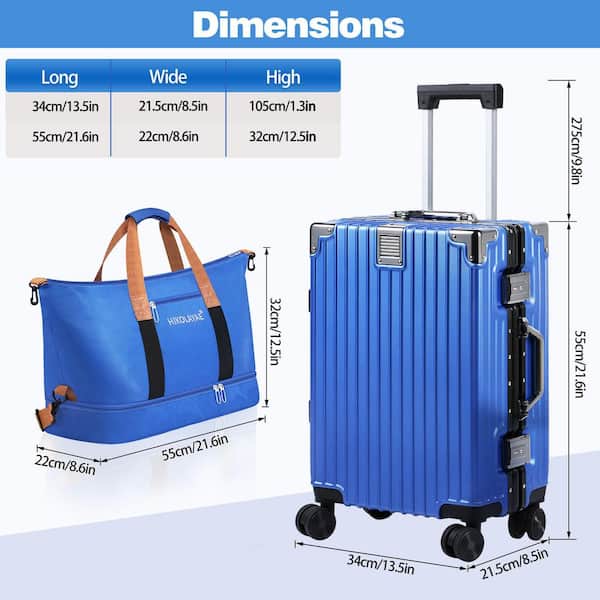 HIKOLAYAE 2 Piece Blue Bag ABS + Aluminum Frame Hardside Spinner