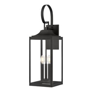 Havenridge 27.8 in. 3-Light Matte Black Hardwired Outdoor Wall Lantern Sconce with Clear Glass (1-Pack)