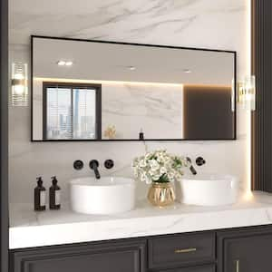 72 in. W x 32 in. H Rectangular Framed French Cleat Wall Mounted Tempered Glass Bathroom Vanity Mirror in Matte Black