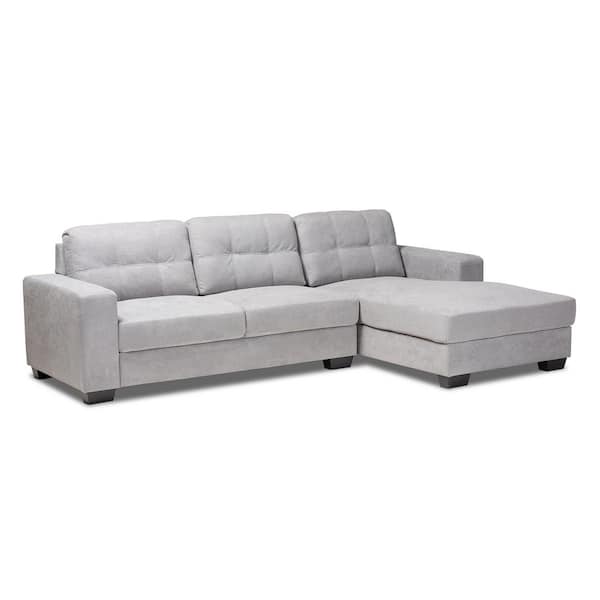 Baxton Studio Langley 2-Piece Light Gray Fabric 3-Seater L-Shaped Right-Facing Chaise Sectional Sofa