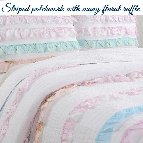 NEW! Beautiful Reversible Pastel store Printed QUEEN Quilt Set Ditsy Dainty Whimsical