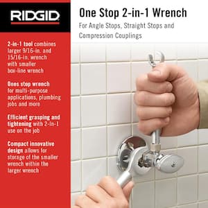 One Stop Wrench for Angle Stops, Straight Stops, and Compression Couplings, 2-in-1 Plumbing Wrench for Common Nut Sizes