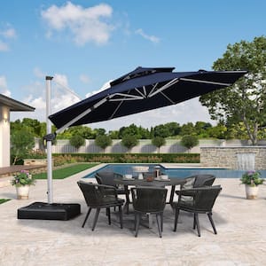 12 ft. Octagon High-Quality Aluminum Cantilever Polyester Outdoor Patio Umbrella with Base, Navy Blue