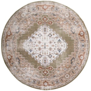 Astra Machine Washable Sage Multicolor 5 ft. x 5 ft. Distressed Traditional Round Area Rug