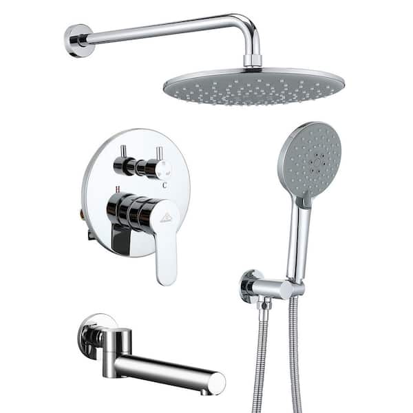 CASAINC Single-Handle 3-Spray with 2.5 GPM 10 in. 3 Functions Tub and Shower Faucet in Chrome l (Valve Included)