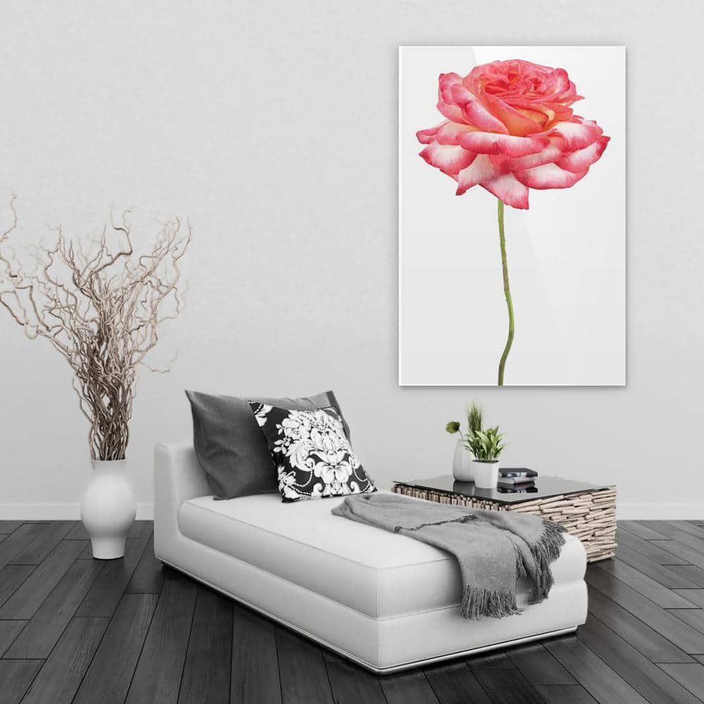 Empire Art Direct 32 in. x 48 in. ""Pink Rose on White"" Frameless Free Floating Tempered Glass Panel Graphic Art, Multi Color -  TMP-EAD0371
