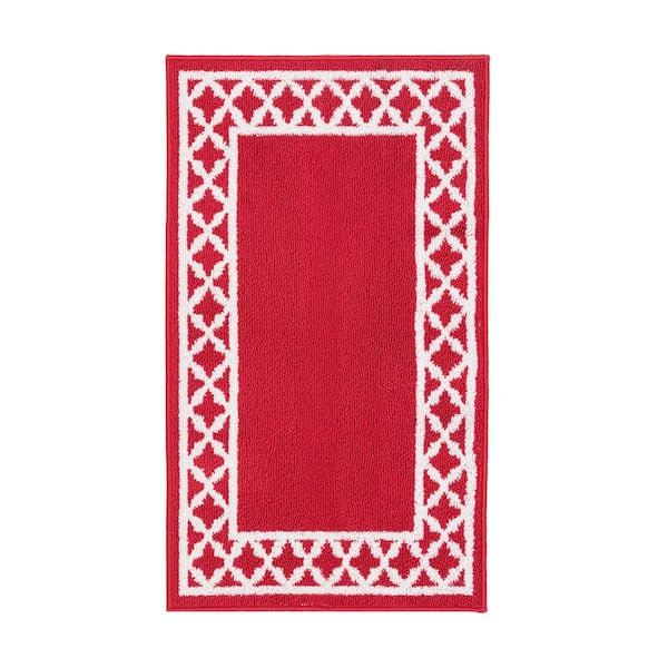 Nautica Collin Trellis Border Red and White 2 ft. 2 in. x 4 ft. Tufted Runner Rug