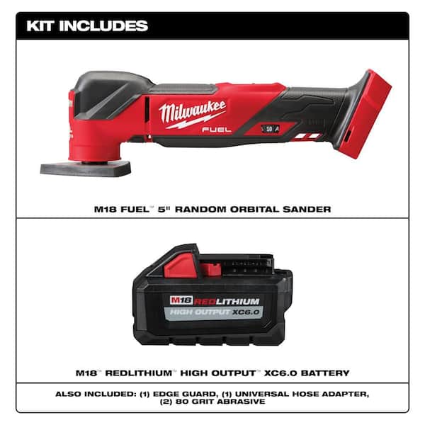 M18 18V Lith-Ion Brushless Cordless FUEL 5 in. Random Orbit Sander w/ (1) HIGH OUTPUT 6.0 Ah Battery