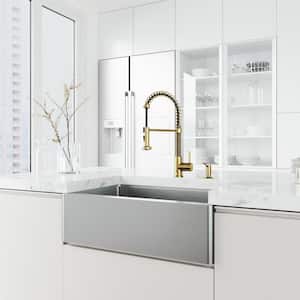Edison Single Handle Pull-Down Sprayer Kitchen Faucet Set with Soap Dispenser in Matte Brushed Gold