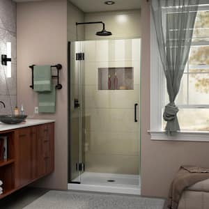 Unidoor-X 31 in. x 72 in. Frameless Hinged Shower Door in Matte Black