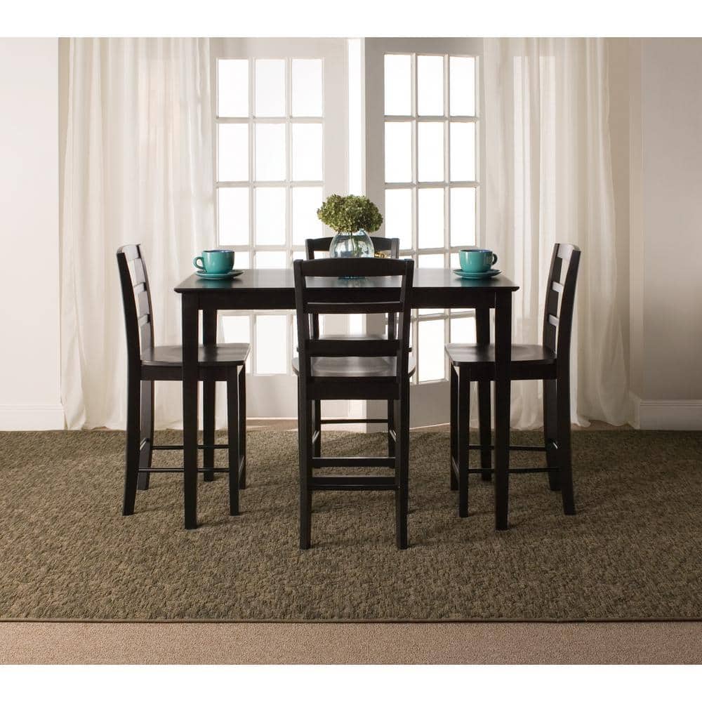 Black Solid Wood Counter Height Dining Set with Ladderback Chairs