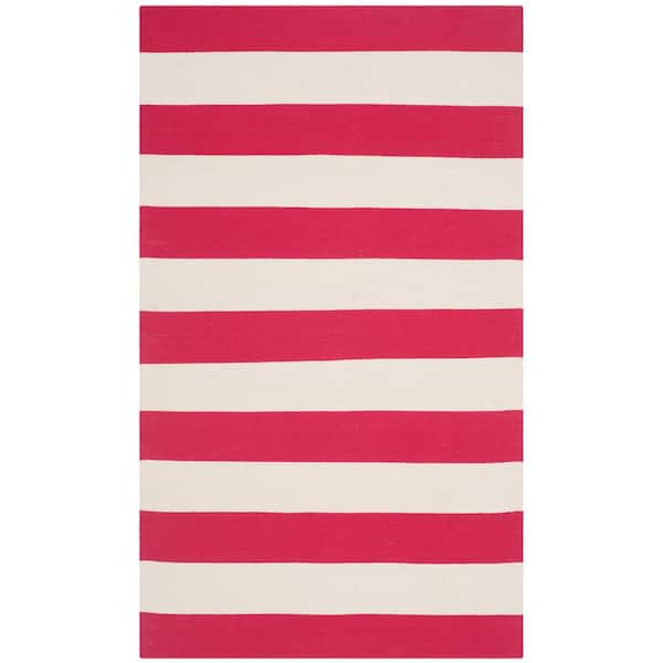 SAFAVIEH Montauk Red/Ivory Doormat 3 ft. x 5 ft. Solid Striped Area Rug