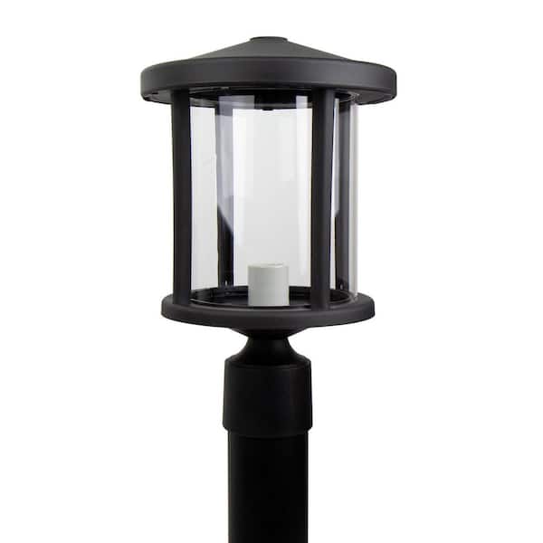 Artisan Round 1-Light Black Hardwired Outdoor Weather Resistant Plastic Post Light with Clear Diffuser No Bulb Included