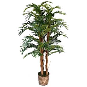 5 ft. Artificial Tall High End Realistic Silk Palm Tree with Wicker Basket Planter