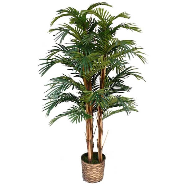VINTAGE HOME 5 ft. Artificial Tall High End Realistic Silk Palm Tree with Wicker Basket Planter