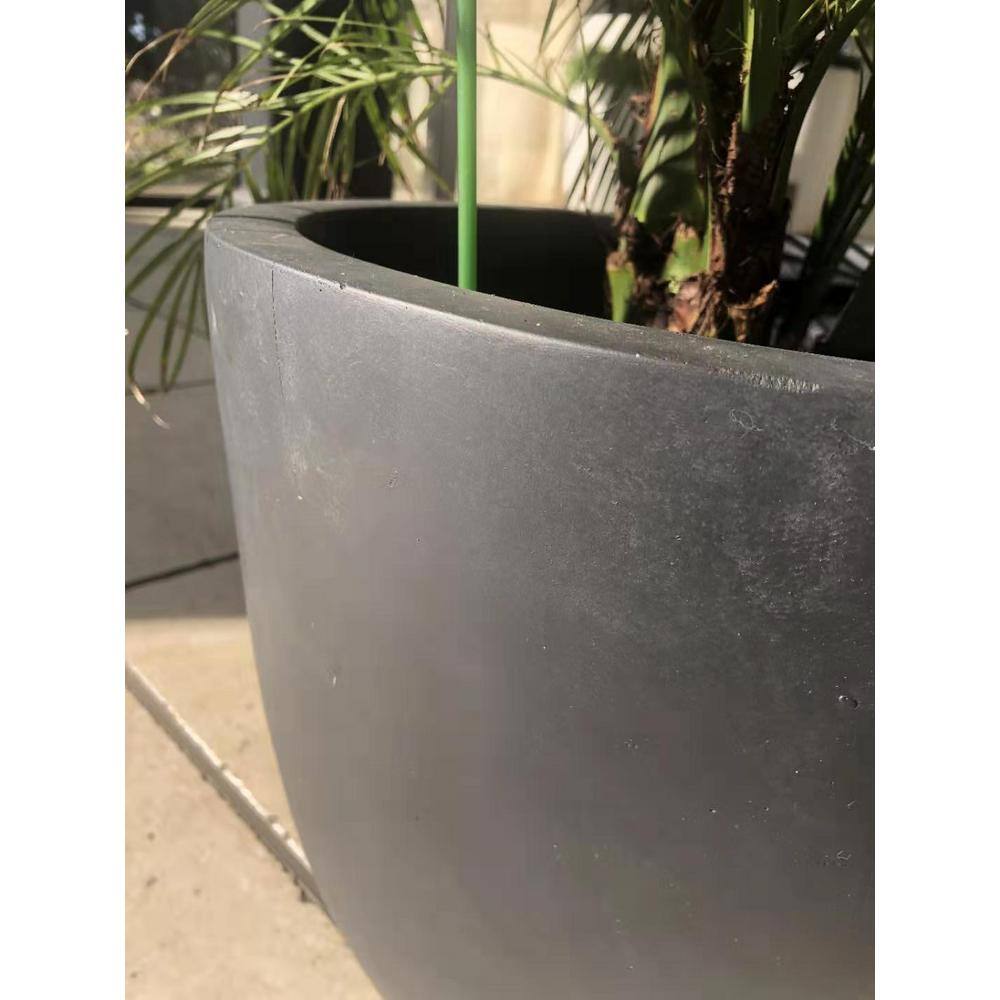 21.7" Tall Round Charcoal Concrete and Fiberglass Planter