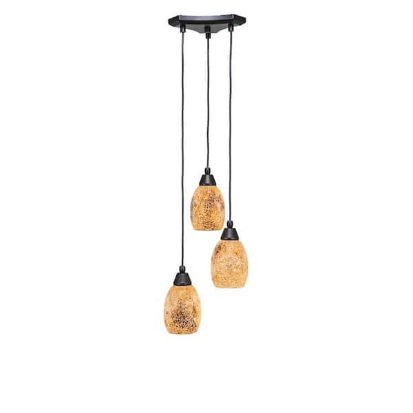 Unbranded Condor 3 Light Matte Black, Cluster Pendant Light with 5 in. Gold Fusion Glass Shades, No bulbs included