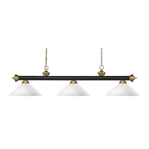Riviera 3-Light Bronze plus Satin Gold plus Angle Matte Opal Shade Billiard Light With No Bulbs Included