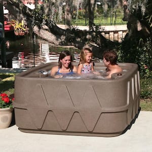 Premium 400 4-Person Plug and Play Hot Tub with 20 Stainless Jets, Heater, Ozone and LED Waterfall in Brownstone