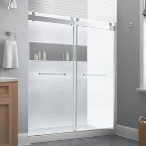 66 in.-72 in. W x 76 in. H Double Sliding Frameless Soft Close Shower Door in Brushed Nickel with Tempered Glass