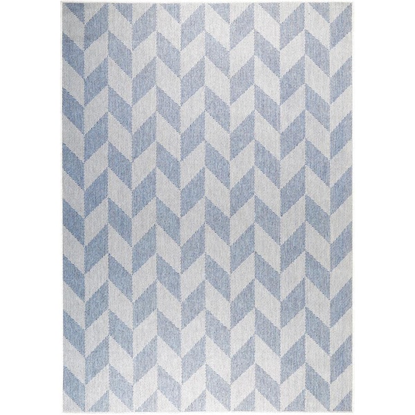 Nicole Miller Patio Country Calla Blue/Gray 4 ft. x 5 ft. Geometric Indoor/Outdoor Area Rug
