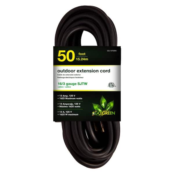GoGreen Power 50 ft. 16/3 SJTW Outdoor Extension Cord - Black