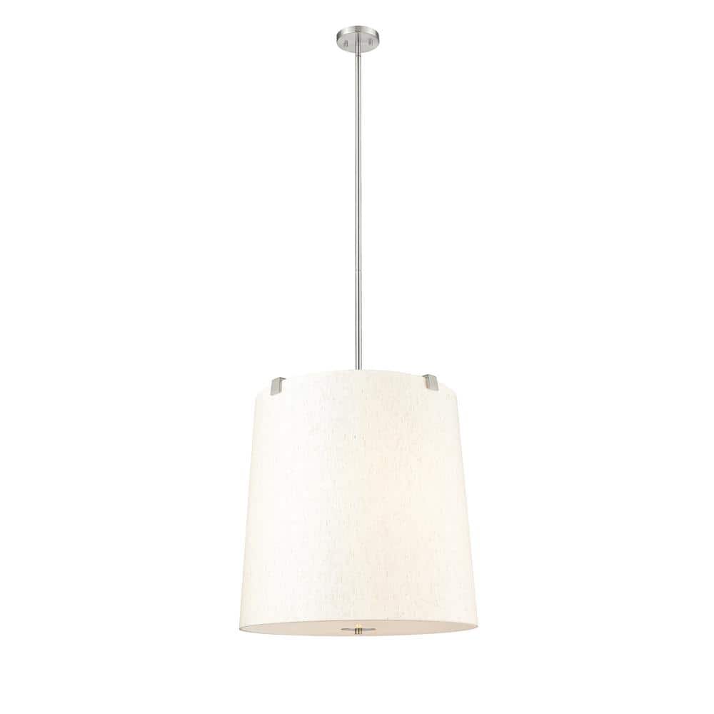 Weston 24 in. 6-Light Brushed Nickel Shaded Pendant Light with Cream Fabric