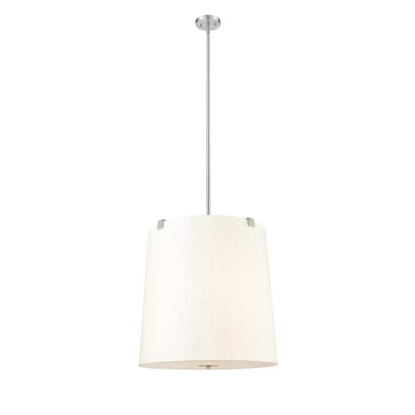 Unbranded Weston 24 in. 6-Light Brushed Nickel Shaded Pendant Light with Cream Fabric Shade, No Bulbs Included