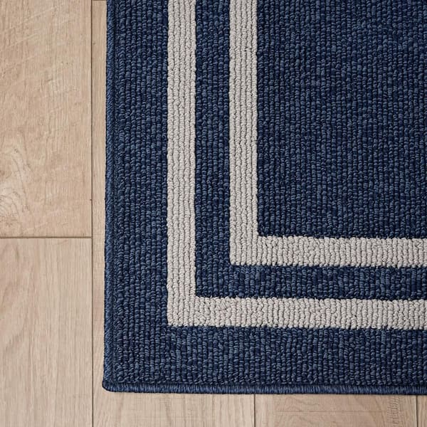 Double Line Denim Twist/Light Gray 2 ft. x 5 ft. Border 2-Piece Rug Set