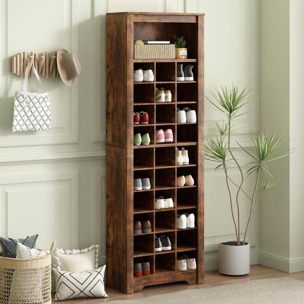 Free Standing Tall 73.8 in. H x 24.4 in. W Brown Wood Shoe Storage Cabinet,