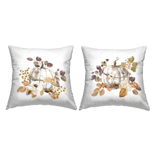 Seasonal Fall Botanicals Multi-Color Square Outdoor Throw Pillow 2-Pack