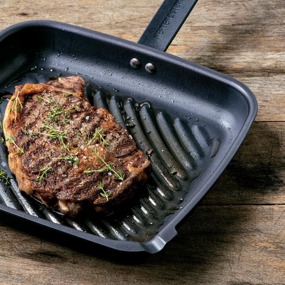 Merten & Storck Black Carbon Steel Square Grill Pan with Steel Handle