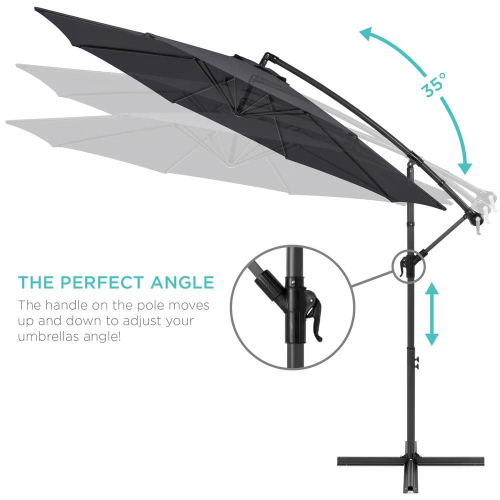 10ft Gray Aluminum Offset Patio Umbrella with Easy Tilt Adjustment