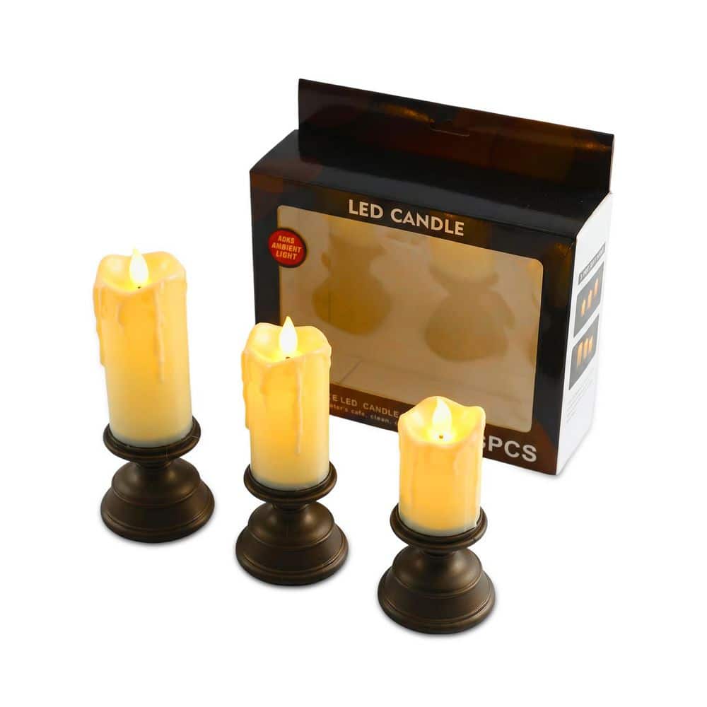 ilemong 3-Piece LED Flameless Candle Lantern, Warm White Light