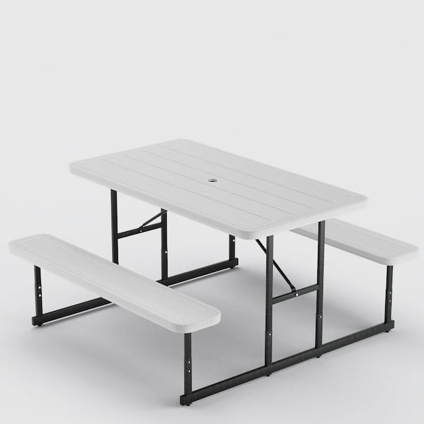 1-Piece Plastic Outdoor Dining Set Picnic Table Bench Set for 2-4 People Outdoor Rectangular Camping Table Red