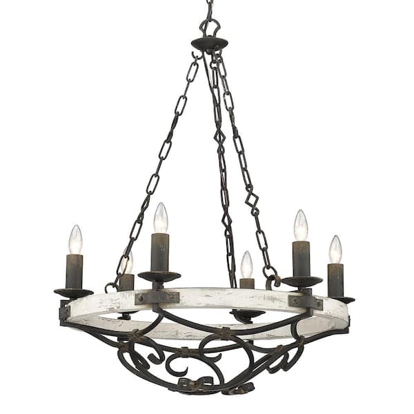 Madera 28.25 in. 6- -Light Antique Black Iron Basket Chandelier