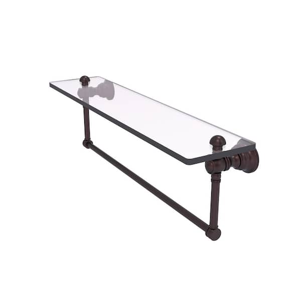 Allied Brass Carolina 22 in. W x 7 in. H x 5.54 in. D Glass Rectangular Shelf in Antique Bronze with Integrated Towel Bar