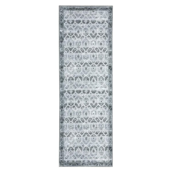 Garvee Grey 2 ft. x 6 ft. Persian Vintage Traditional  Modern Runner Rug