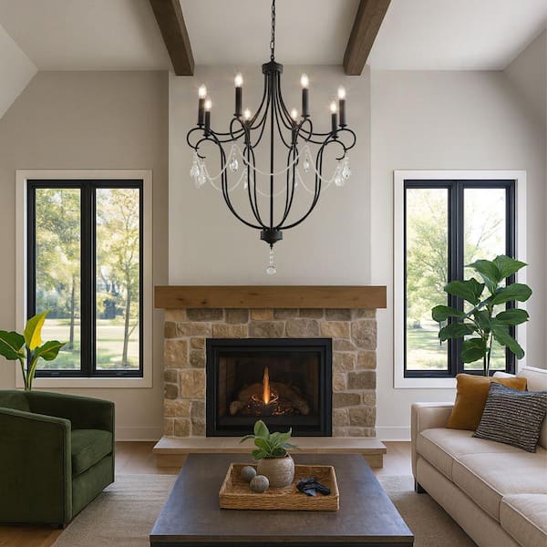 ALOA DECOR W32 in. 8-Light Black Mid-Century Modern Candelabra