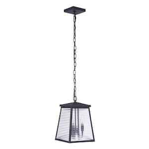 Armstrong 12.75 in. 1-Light Midnight Finish Dimmable Outdoor Pendant Light with Ribbed Clear Glass, No Bulbs Included