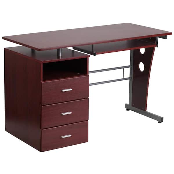Carnegy Avenue 47.25 in. Mahogany Rectangular 3 -Drawer Computer Desk with Keyboard Tray