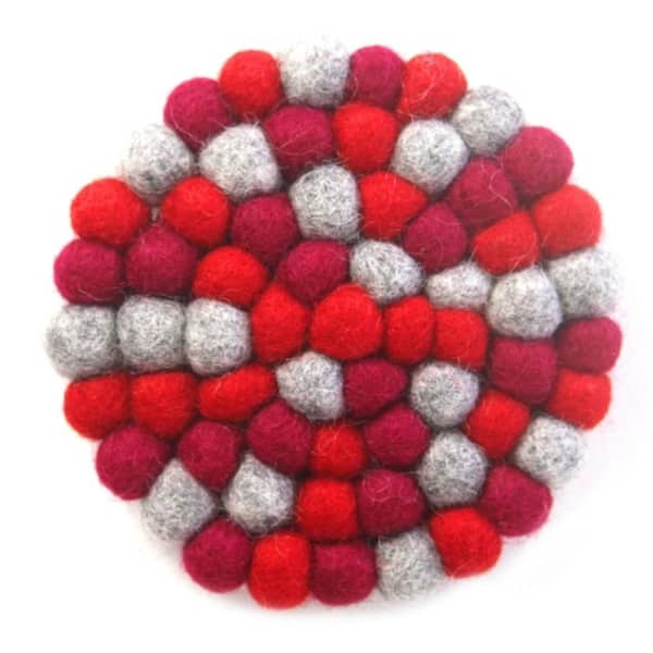 Global Craft Felt Ball Trivets: Round Chakra, Reds