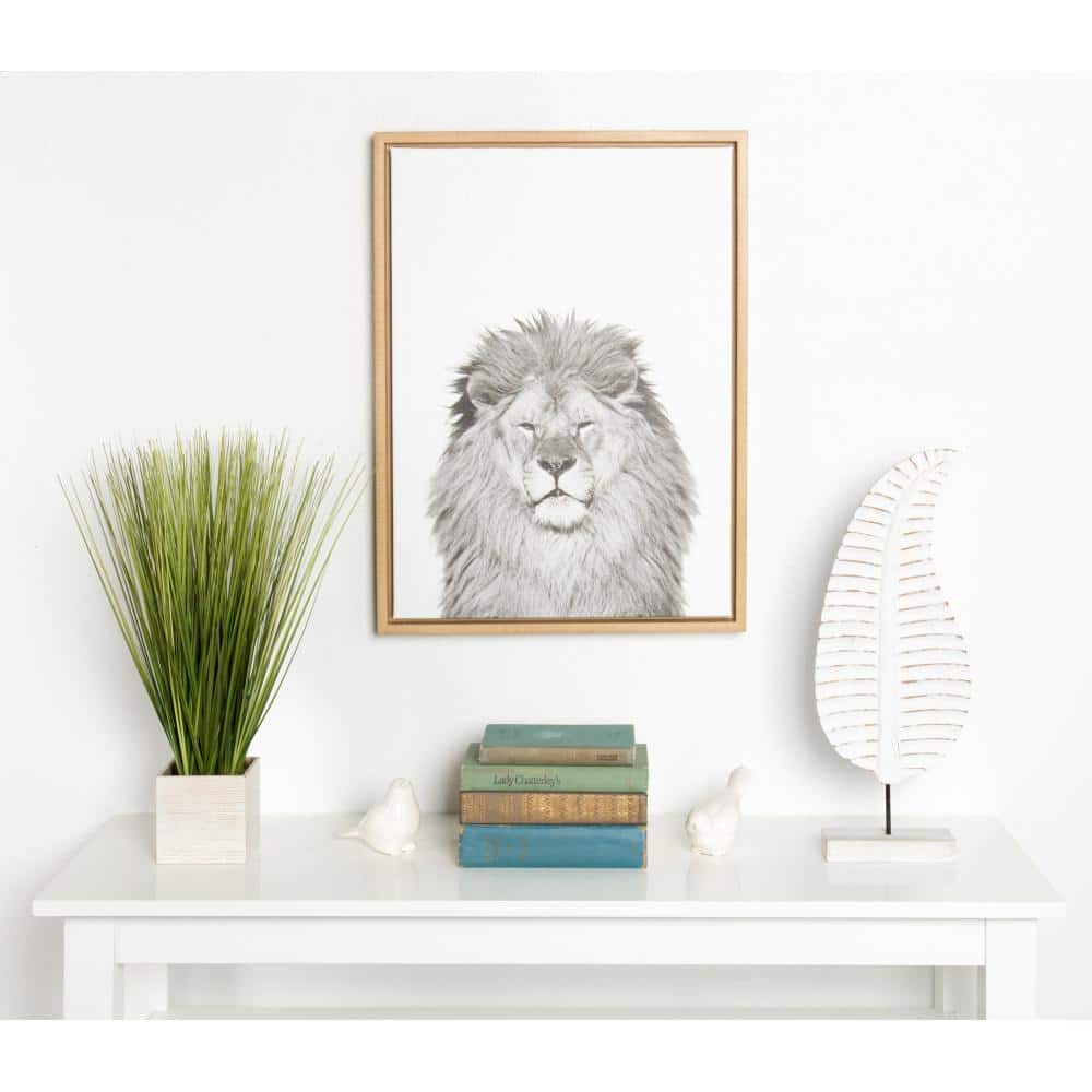 Natural Wood Framed Black and White Lion Canvas Print, 20" x 25"