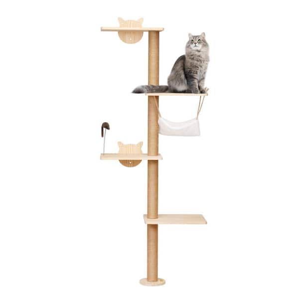 COZIWOW 4-Tier Cat Tree Shelf Wall Mounted Scratching Post with Hammock