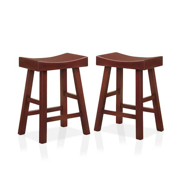 Furniture of America Renata Dark Cherry 24 in. H Rubber Wood Bar Stool (Set of 2)