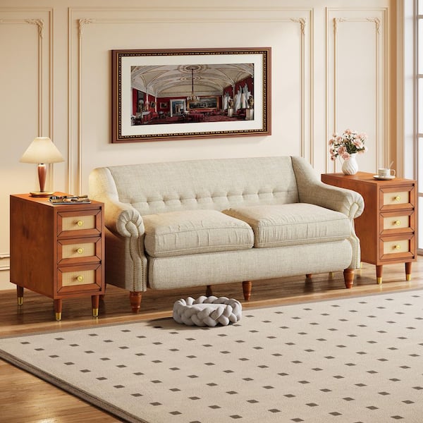 BYBLIGHT Kerlin 23. 62 in. Walunut Wood Rectangle All Solid Wood Side Table with 3-Drawers, Vintage End Table with Storage